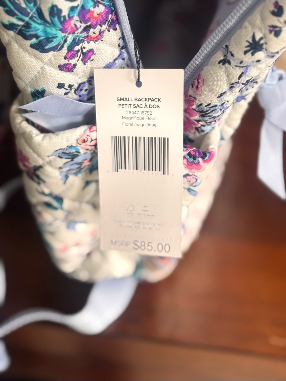 Vera Bradley White Floral Quilted Backpack with Pink and Blue Flowers - Picture 7 of 8